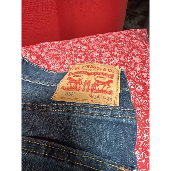 Levis 514 Jeans Mens 34x30 Mes 34x29 Blue Dark Wash Cotton Straight Denim V1 - Picture 4 of 7